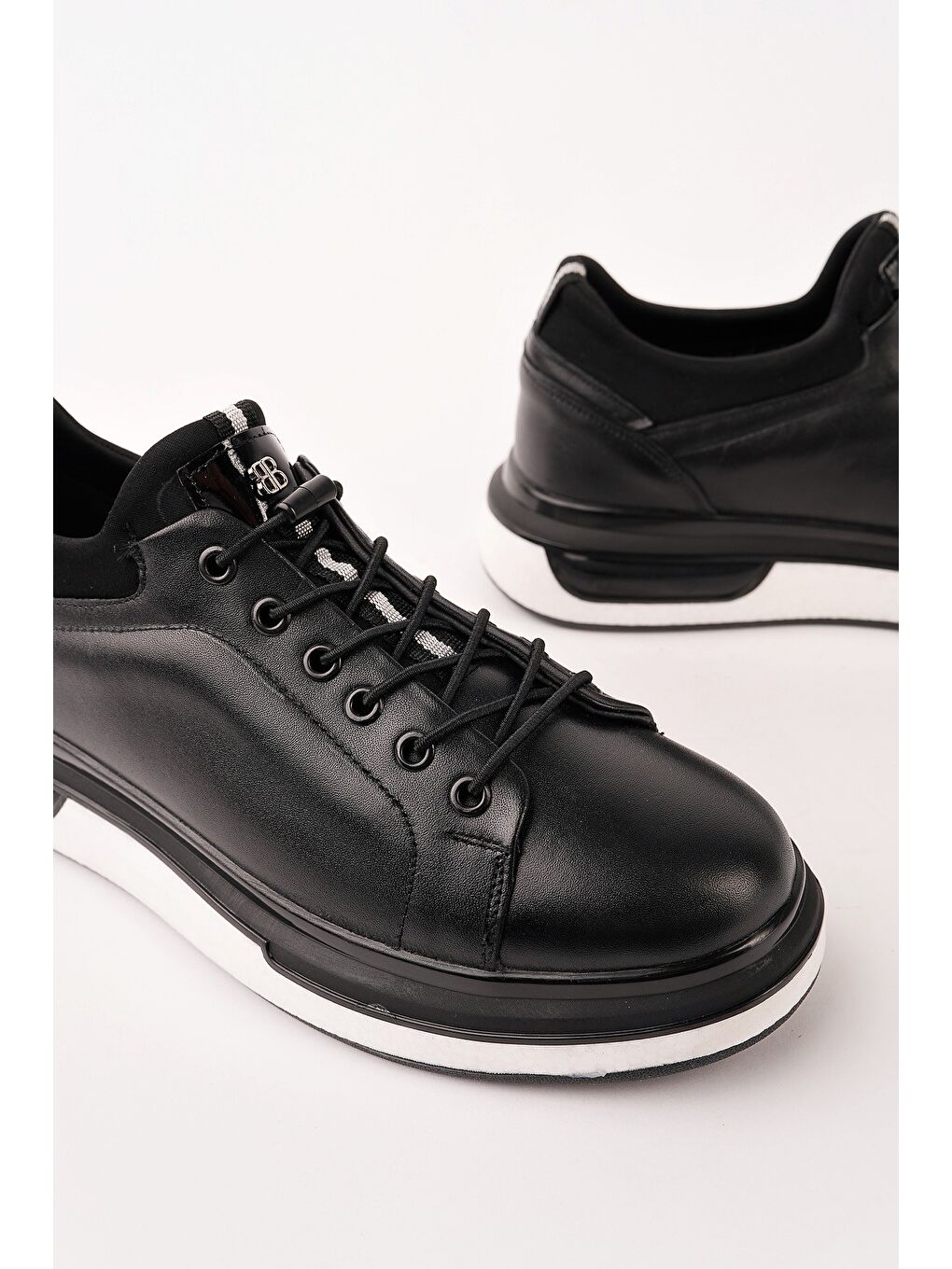 Siyah REİD Hakiki Deri Erkek Kalın Taban Bağcıklı Günlük Casual Sneaker-2
