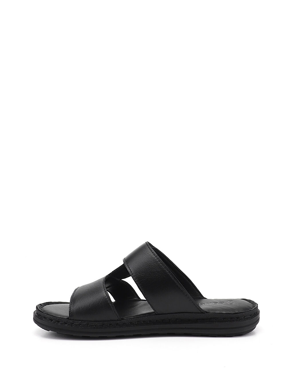 Siyah Erkek SİYAH Cırt Bantlı Hakiki Deri Terlik-3