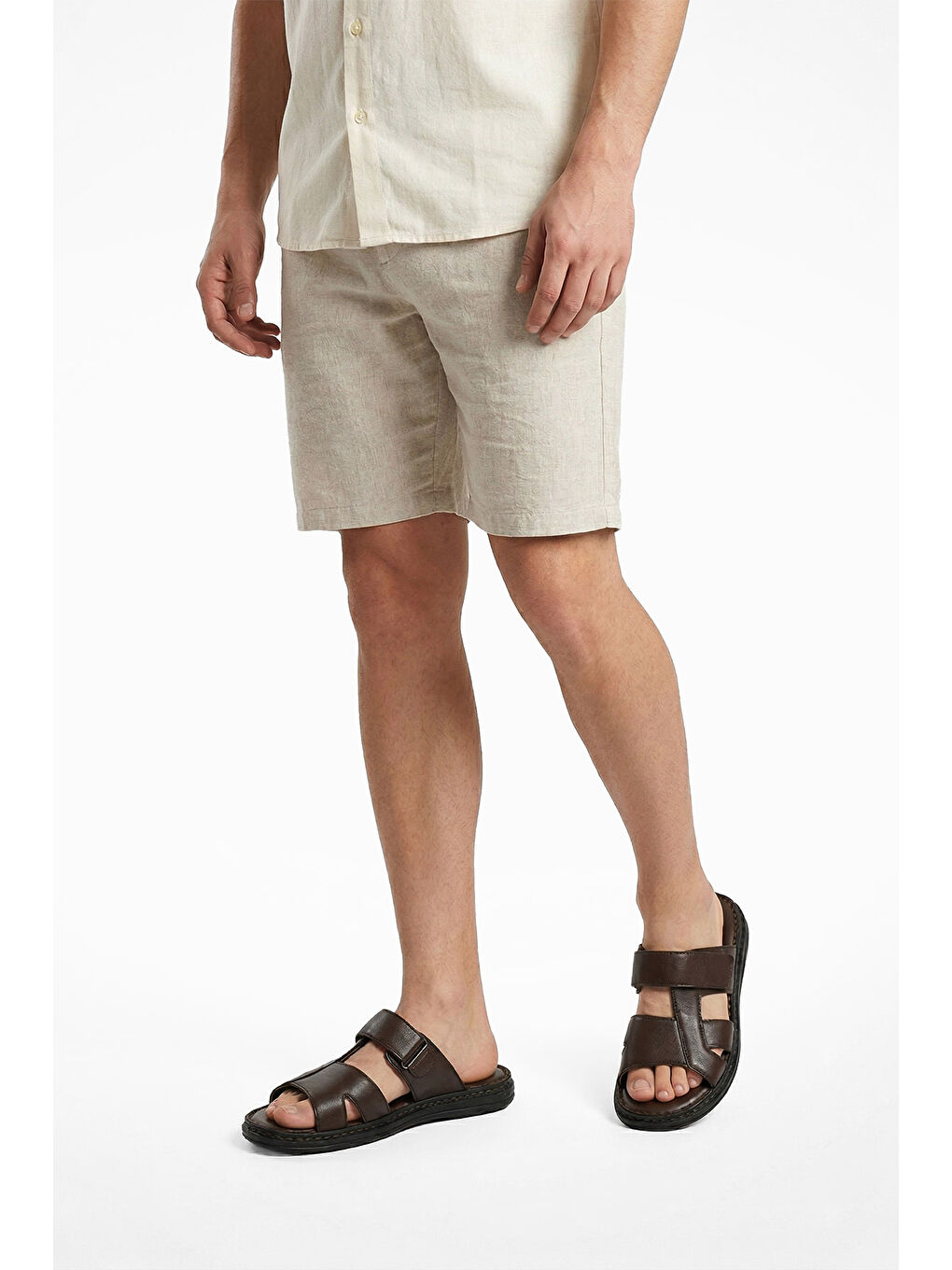 Kahverengi Erkek KAHVERENGİ Cırt Bantlı Hakiki Deri Terlik-2