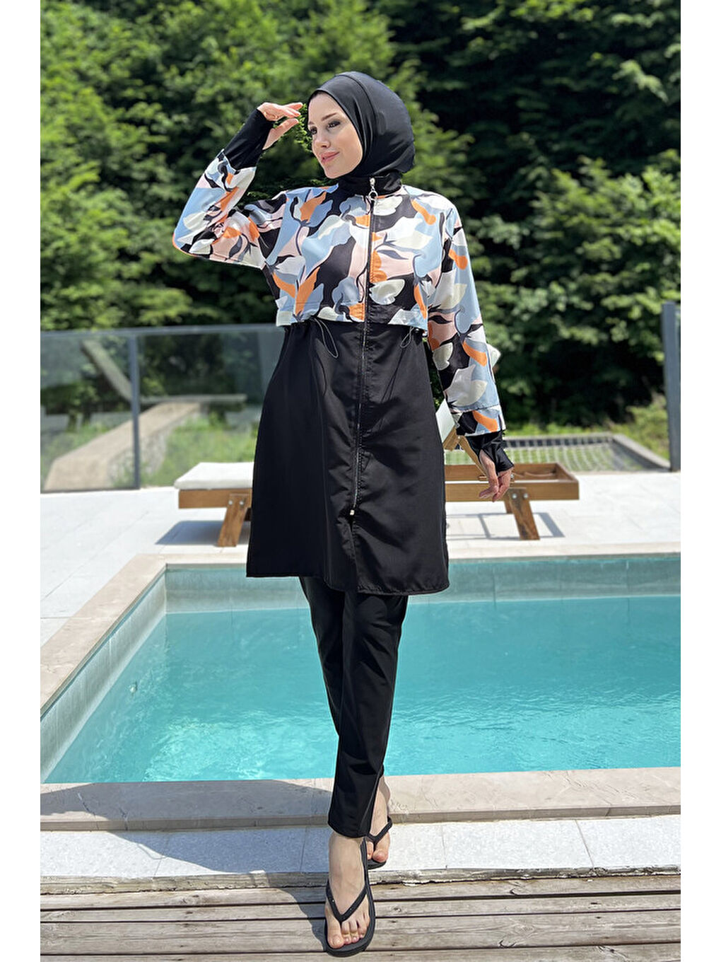 Siyah Tam Kapalı Tesettür Mayo 2322 Pera Çiçek