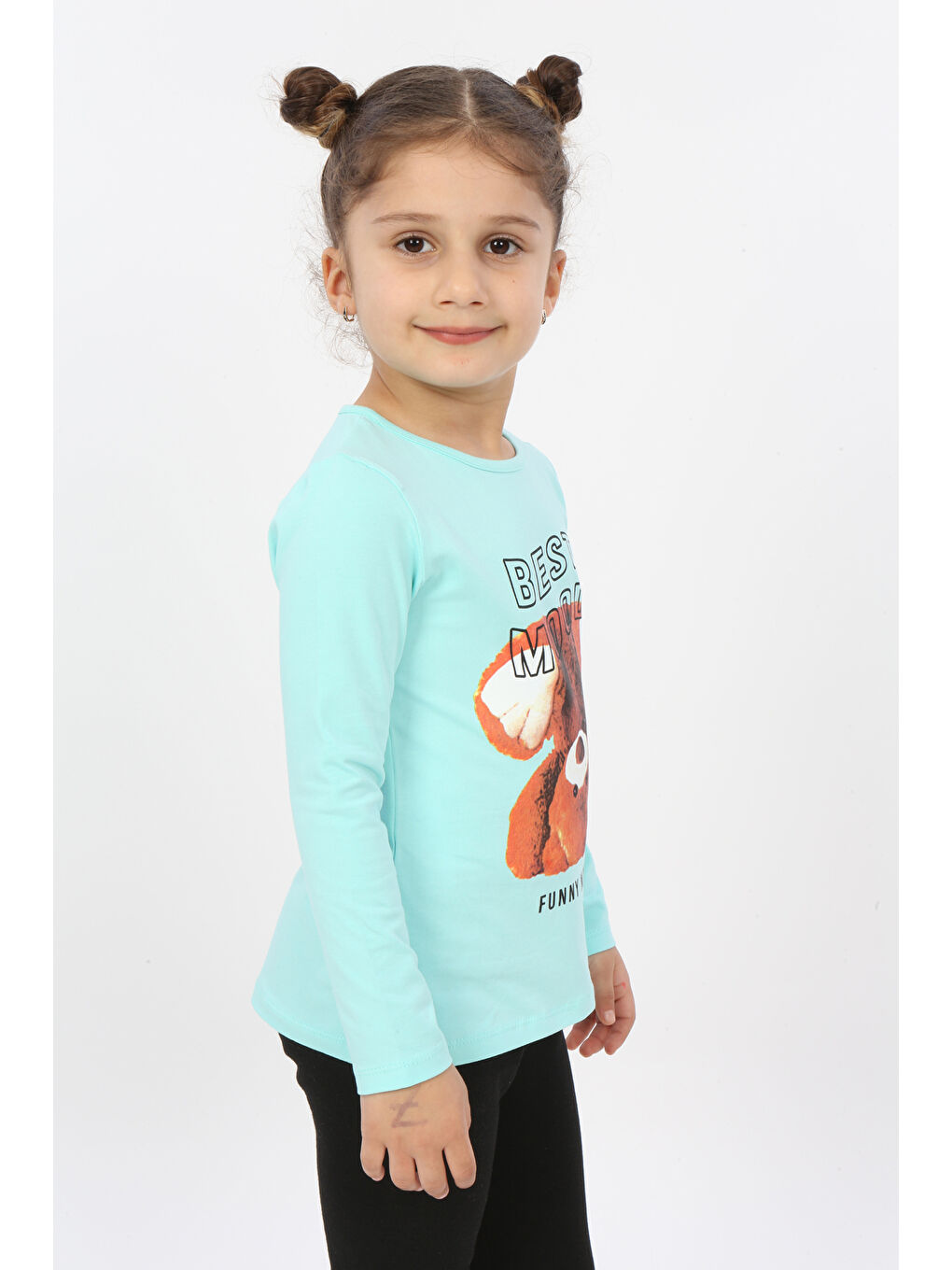 Turkuaz Kız Çocuk Best Mood Ayıcık Baskılı Tişört-1