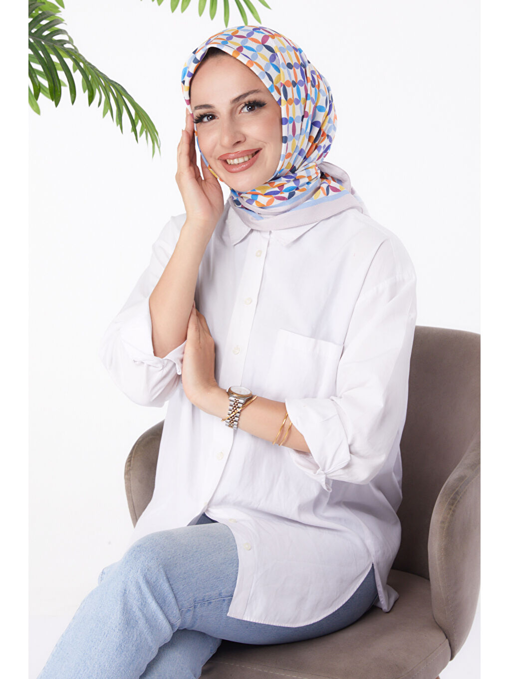 Pembe Desenli Eşarp Pudra - 26155