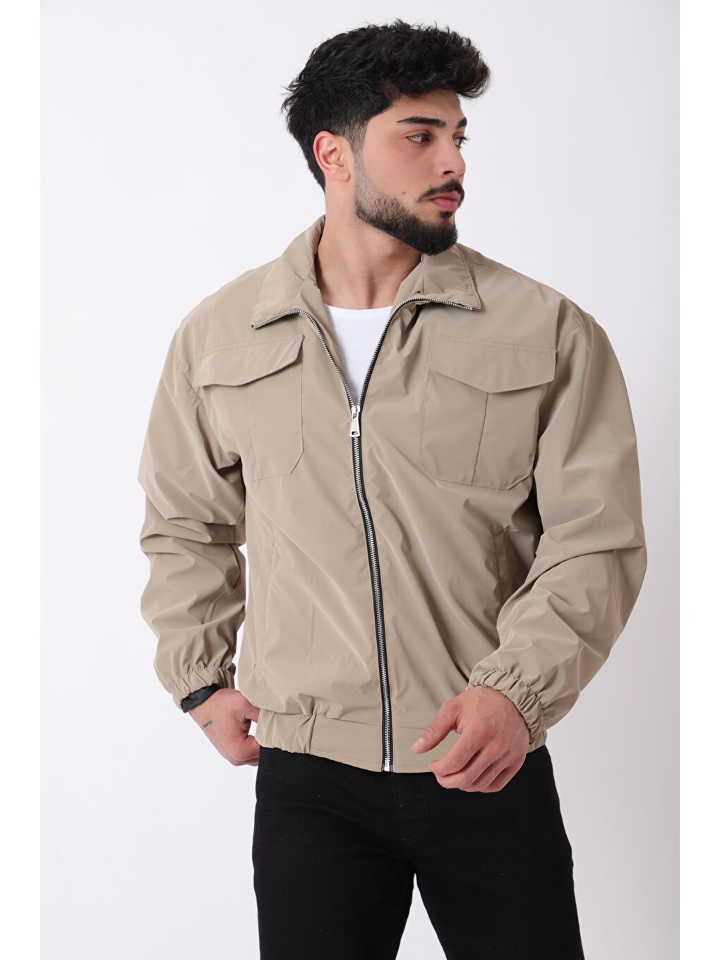 Kahverengi Cep Kapaklı Demir Fermuarlı Dik Yaka Nova Mevsimlik Mont BL 1810_60328