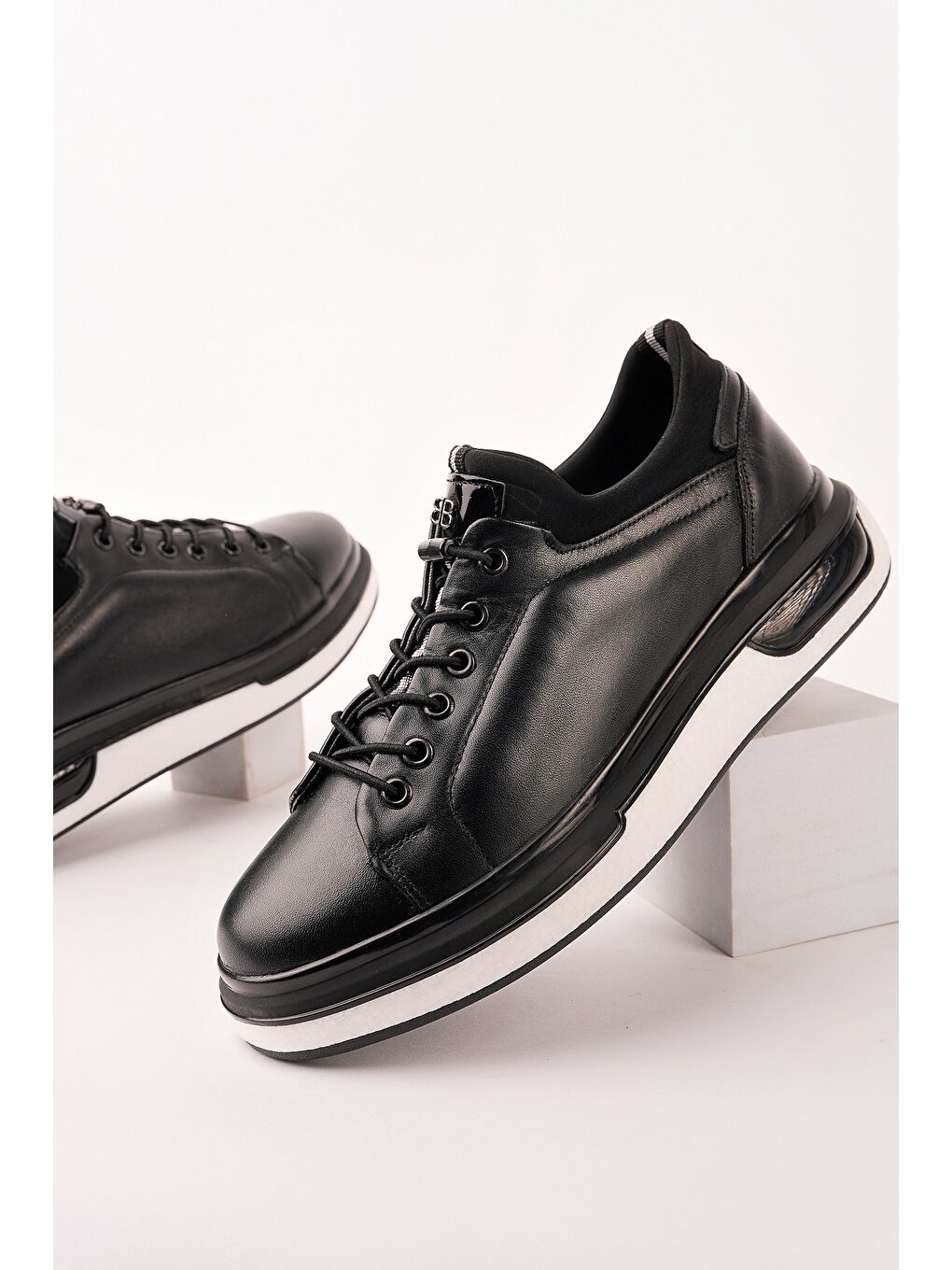Siyah REİD Hakiki Deri Erkek Kalın Taban Bağcıklı Günlük Casual Sneaker-4