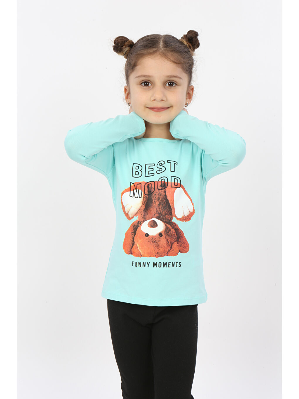 Turkuaz Kız Çocuk Best Mood Ayıcık Baskılı Tişört-3