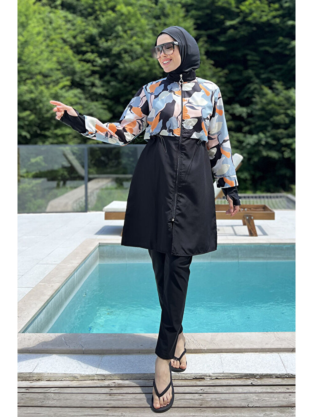 Siyah Tam Kapalı Tesettür Mayo 2322 Pera Çiçek-2