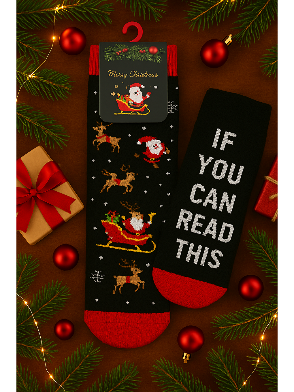 Siyah 2’li Temalı Yumuşak Havlu Çorap Seti – Kırmızı Uçlu-1