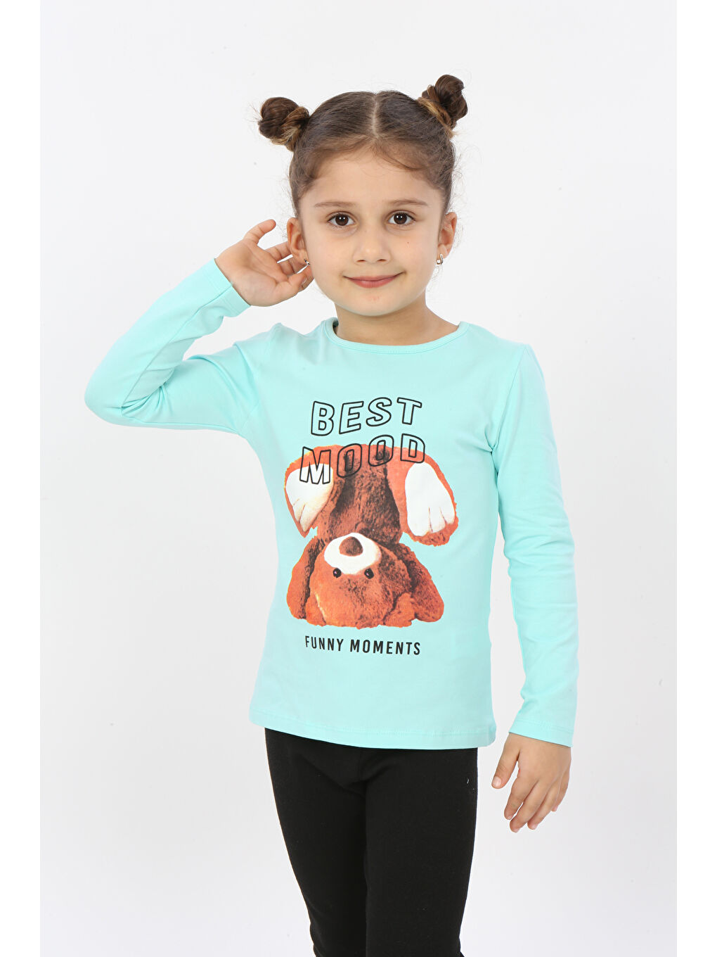 Turkuaz Kız Çocuk Best Mood Ayıcık Baskılı Tişört-4