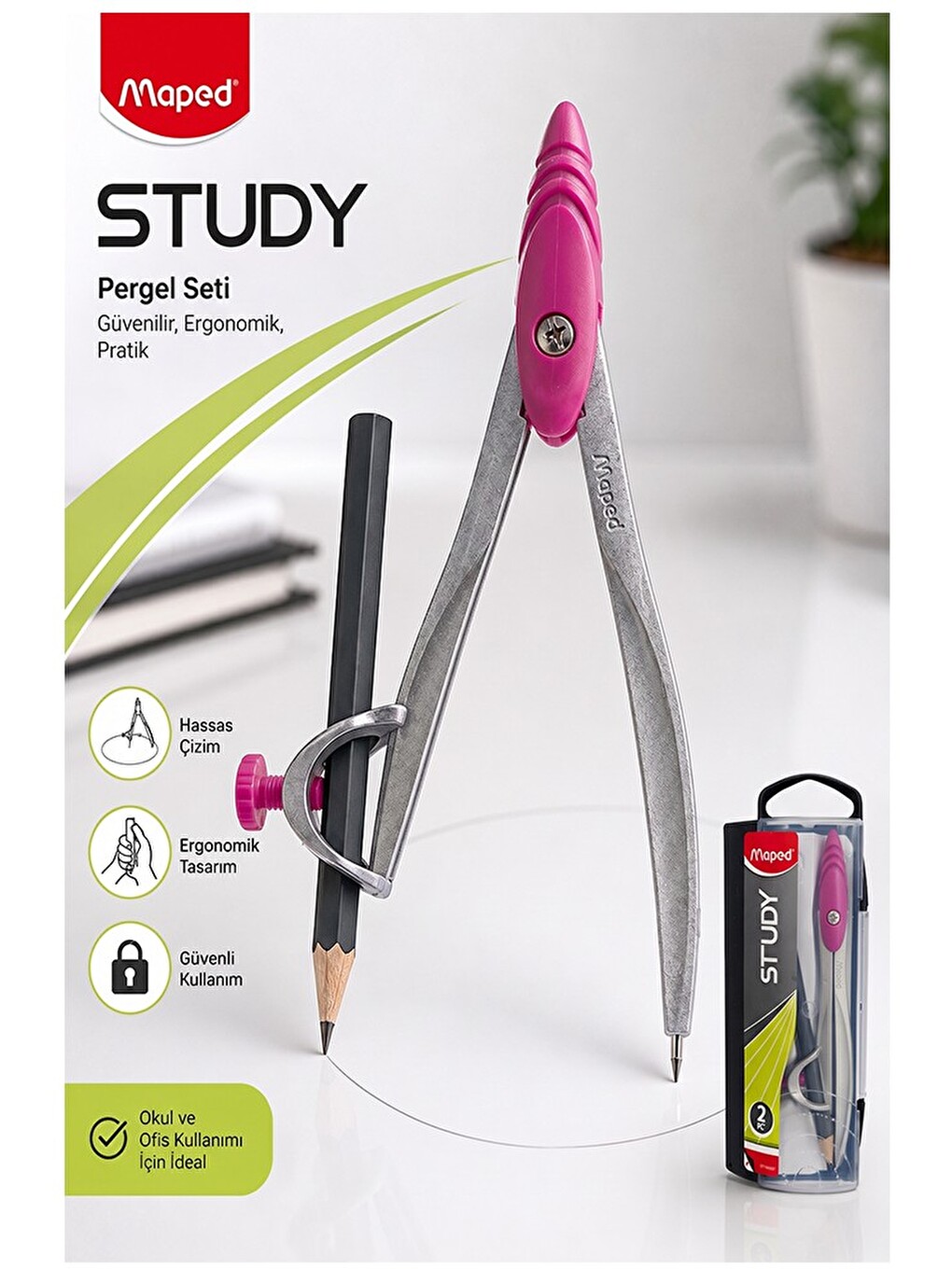 Metal Pergel Kurşun Kalemli 1 Adet Study 119410 Pergel Matematik Geometri Mimari Proje Teknik