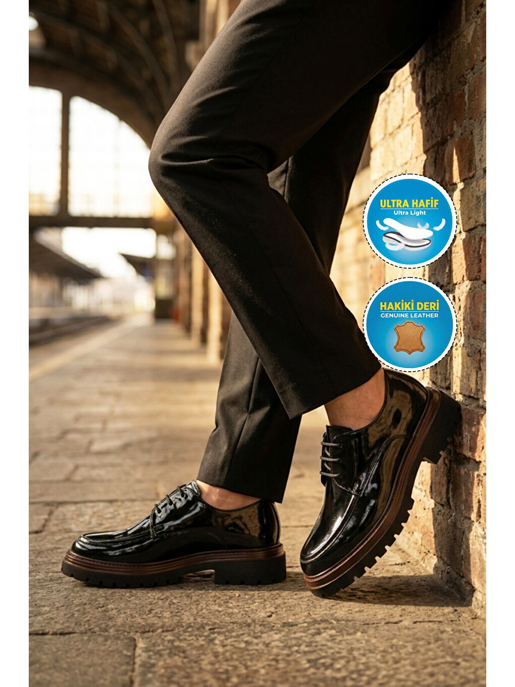 Siyah Rugan Hakiki Deri Erkek Casual Ayakkabı 2234 M-2