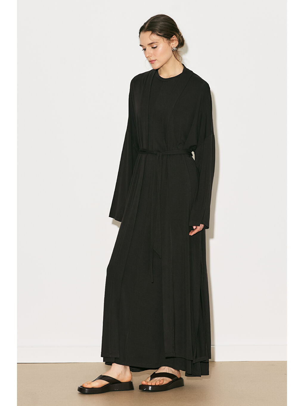 Easy Rahat Uzun Elbise Kahverengi-1