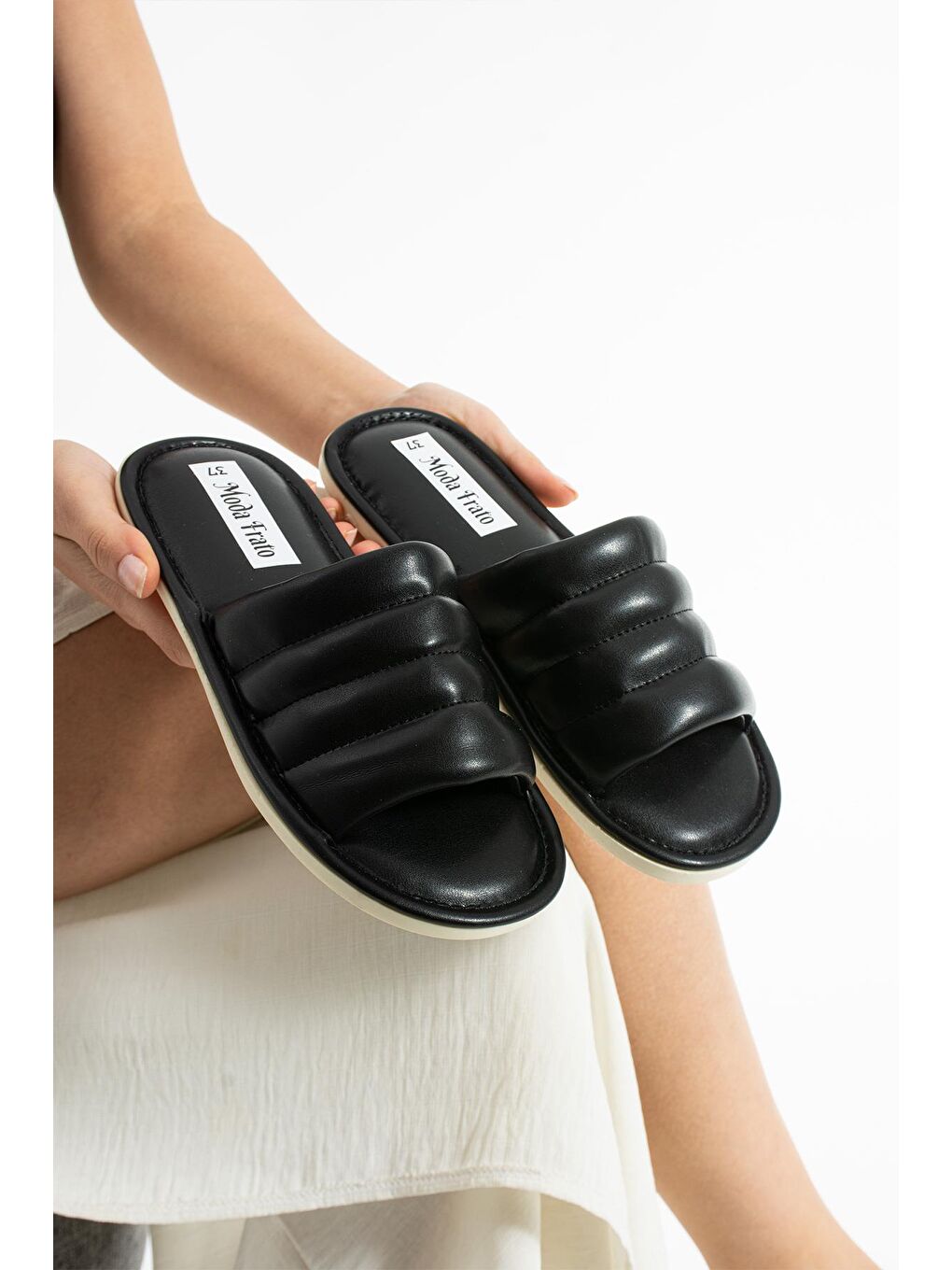 Siyah PAMELA Kadın Terlik Dış Mekan Havuz Deniz Plaj Terliği Ev Terliği-2