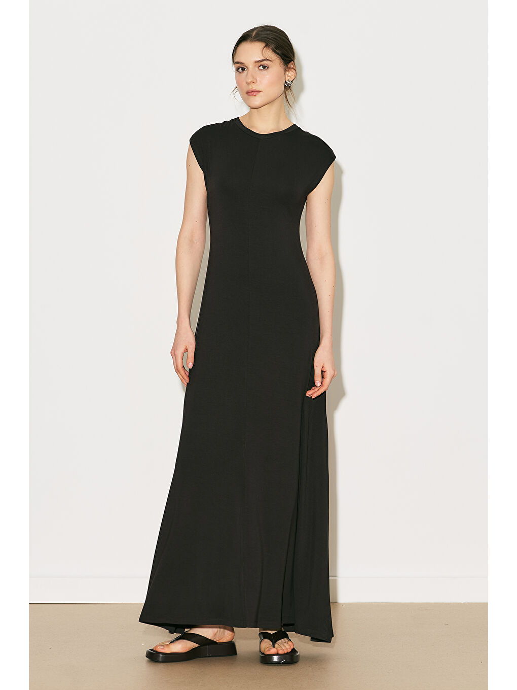 Easy Rahat Uzun Elbise Kahverengi-2