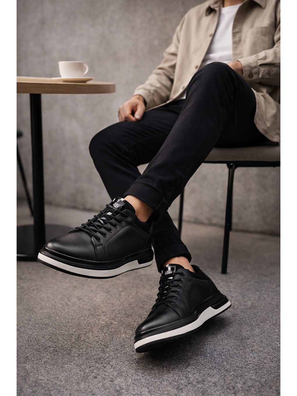 Siyah REİD Hakiki Deri Erkek Kalın Taban Bağcıklı Günlük Casual Sneaker-6