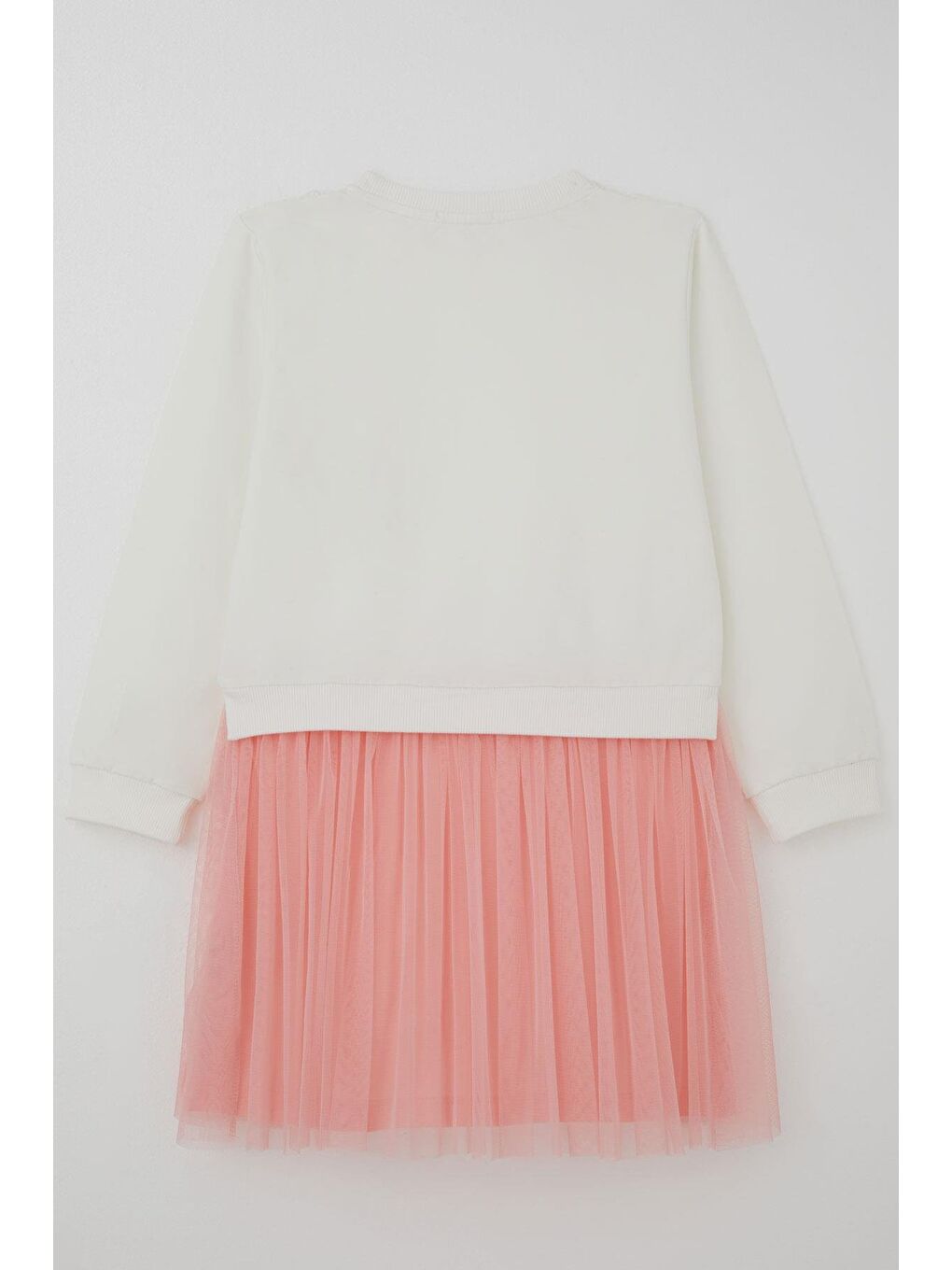 Kız Çocuk Uzun Kollu Elbise Nakış Güpürlü Tüllü Ekru (3-8 Yaş)-1