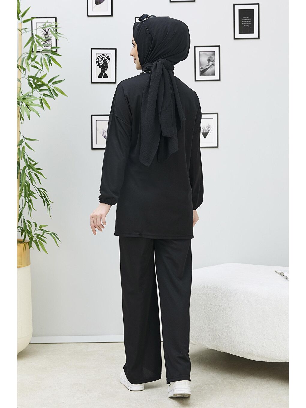 Hakim Yaka Kadın Siyah Tunik+Pantolon - 11338-4