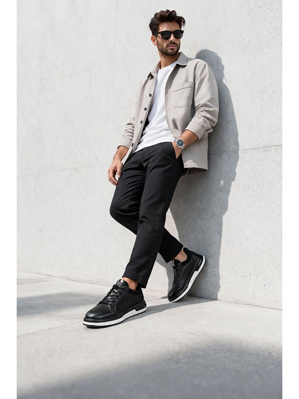 Siyah REİD Hakiki Deri Erkek Kalın Taban Bağcıklı Günlük Casual Sneaker-7