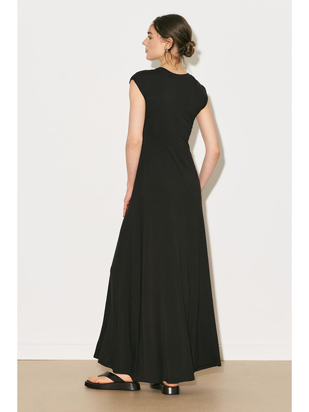 Easy Rahat Uzun Elbise Kahverengi-4