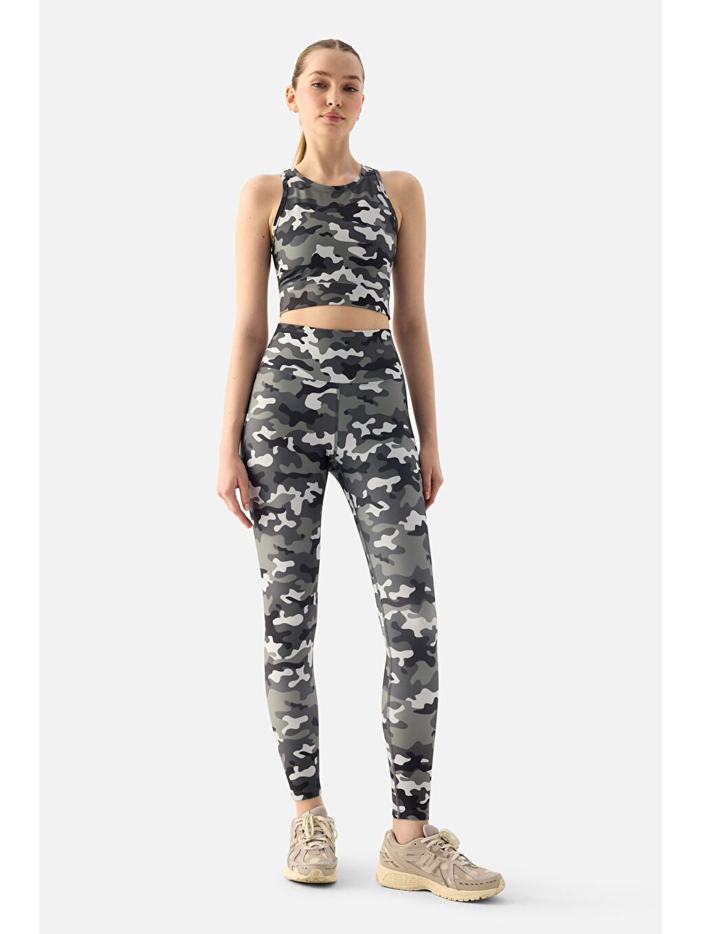 Karışık Kamuflaj Desenli Dijital Spor Bra-1