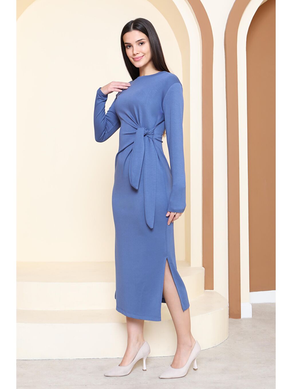 İndigo Yandan Bağlama Detaylı Modal Elbise Indigo - 27880-INDIGO-1