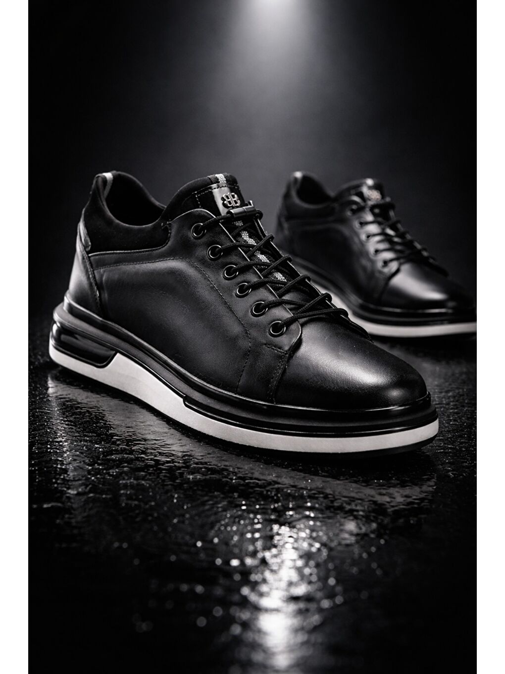 Siyah REİD Hakiki Deri Erkek Kalın Taban Bağcıklı Günlük Casual Sneaker-8