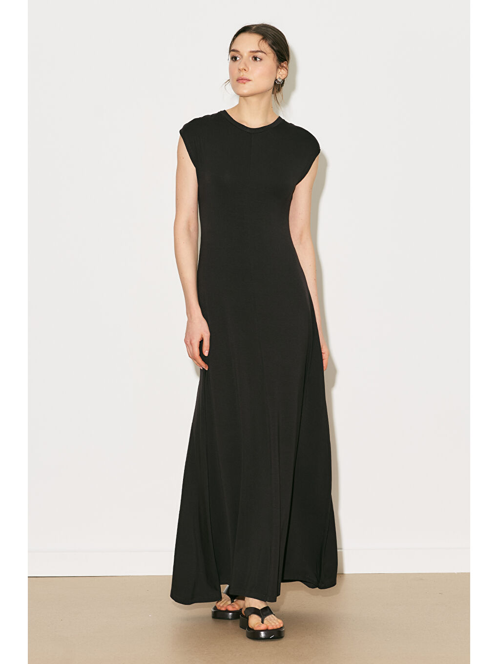 Easy Rahat Uzun Elbise Kahverengi-6