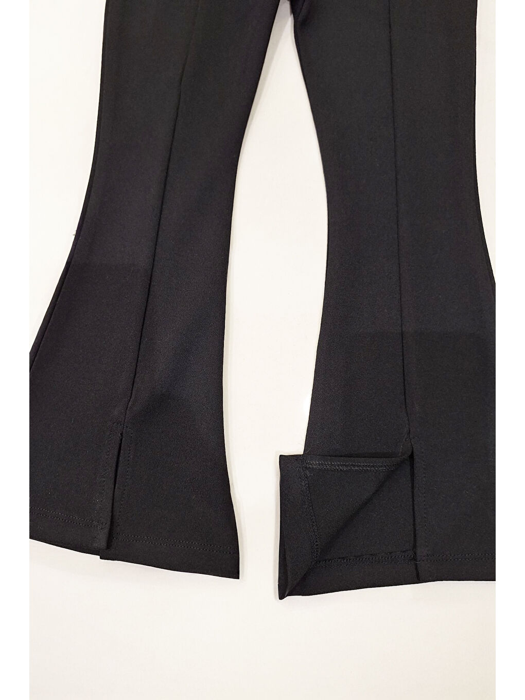 Siyah Kız Çocuk İspanyol Paça - Bel Tutuşlu - Çıma Detaylı Tayt 5-15 Yaş 12315-1