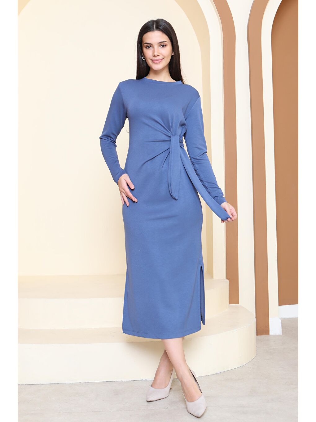 İndigo Yandan Bağlama Detaylı Modal Elbise Indigo - 27880-INDIGO-3