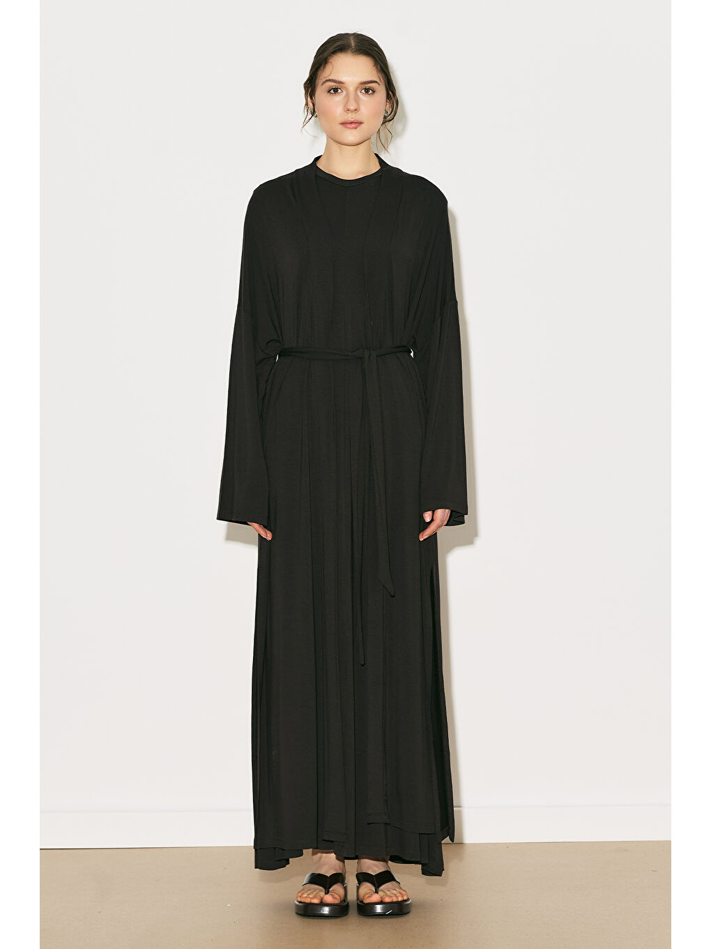 Easy Rahat Uzun Elbise Kahverengi-8