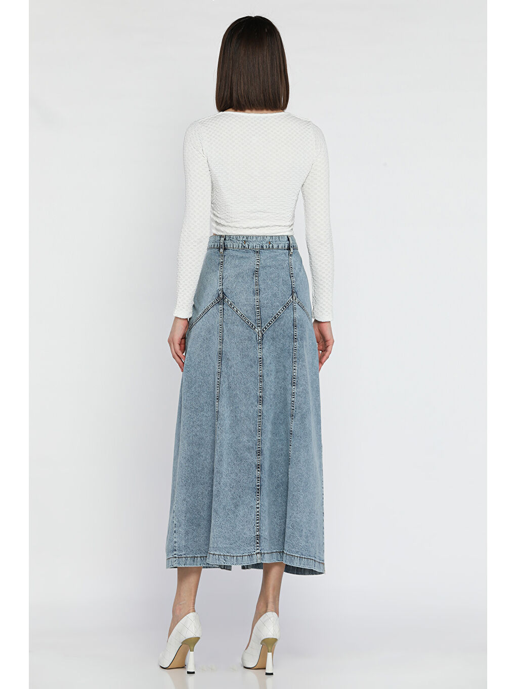 Mavi Kadın Düğmeli Jean Etek-3