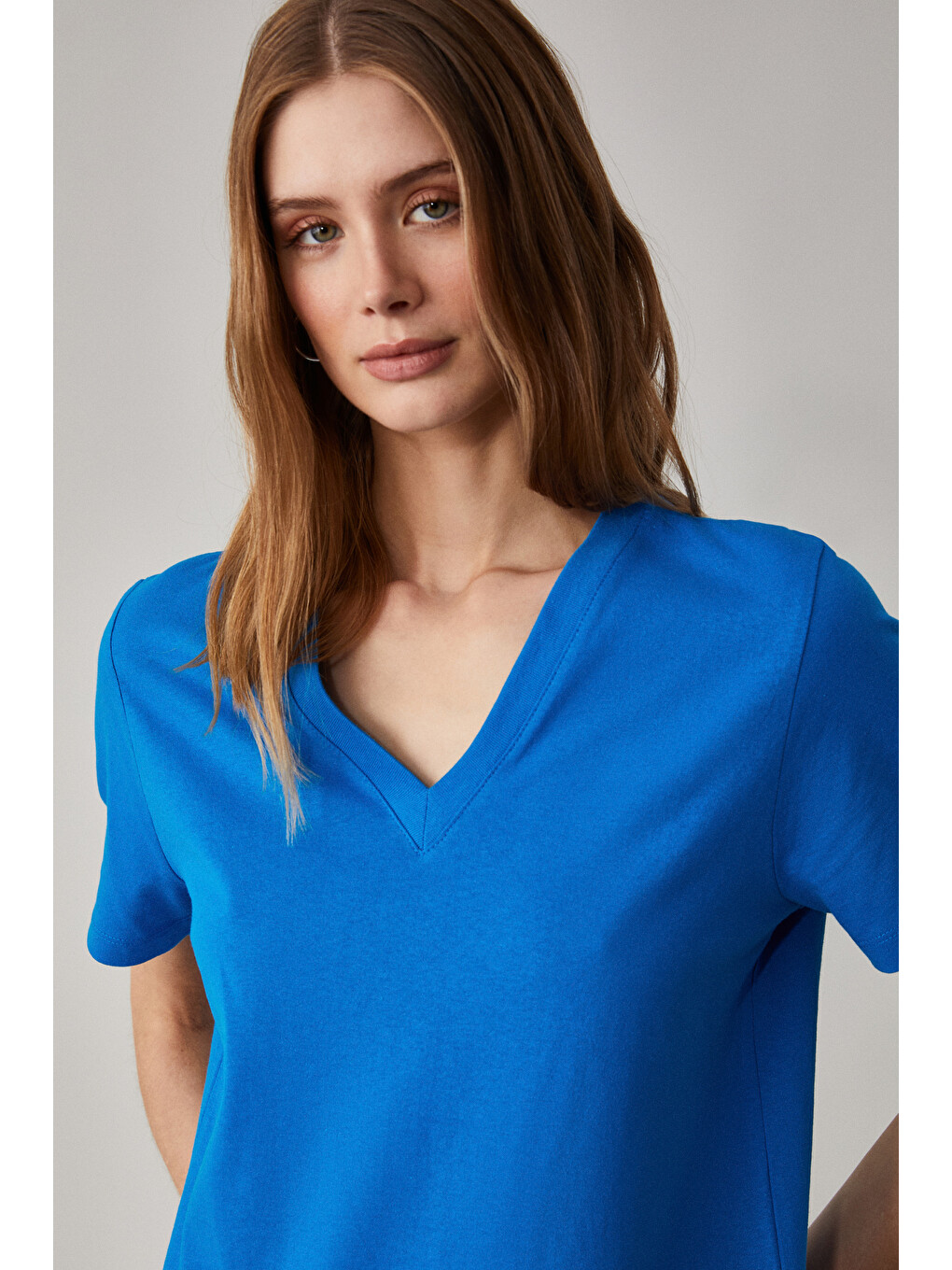 Mavi ALINE Kadın %100 organik Pamuk Derin V Yakalı Comfort Fit SAKS T-Shirt-3