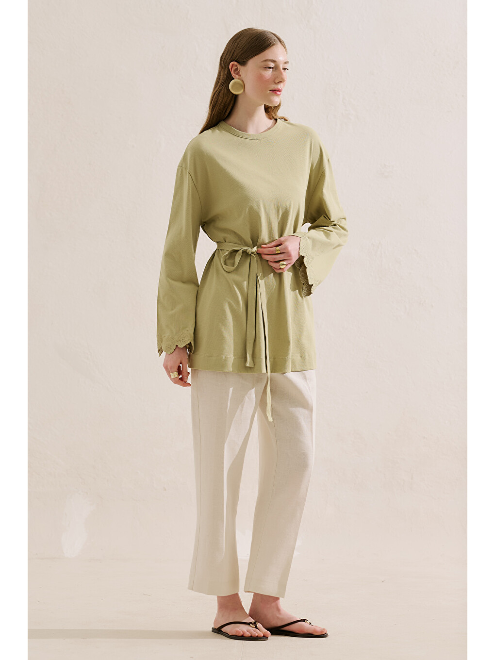 Nakışlı Geniş Kollu Bluz Pastel Sarı-2