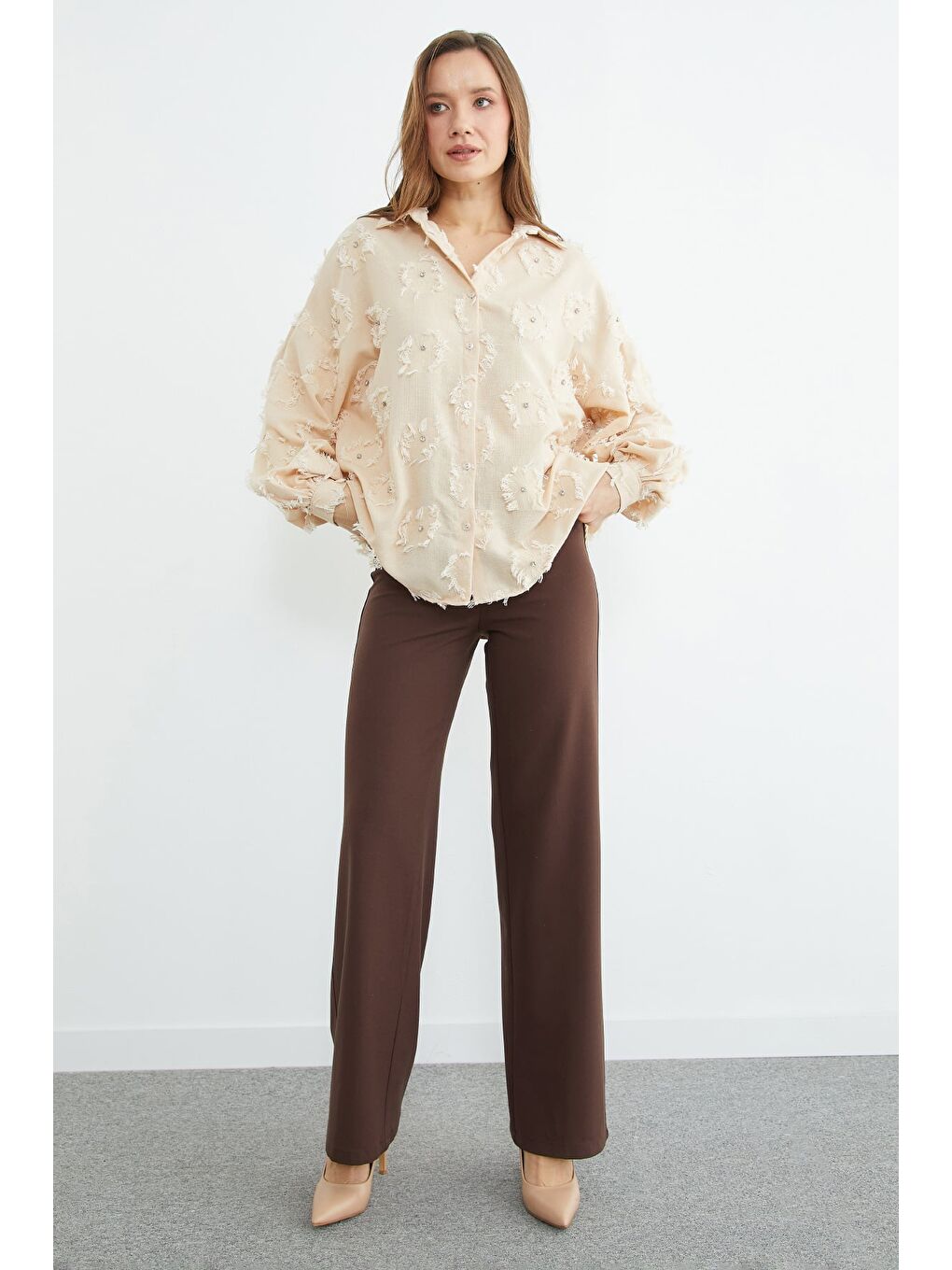 Pembe Püsküllü Taş işlemeli Salaş Gömlek-4