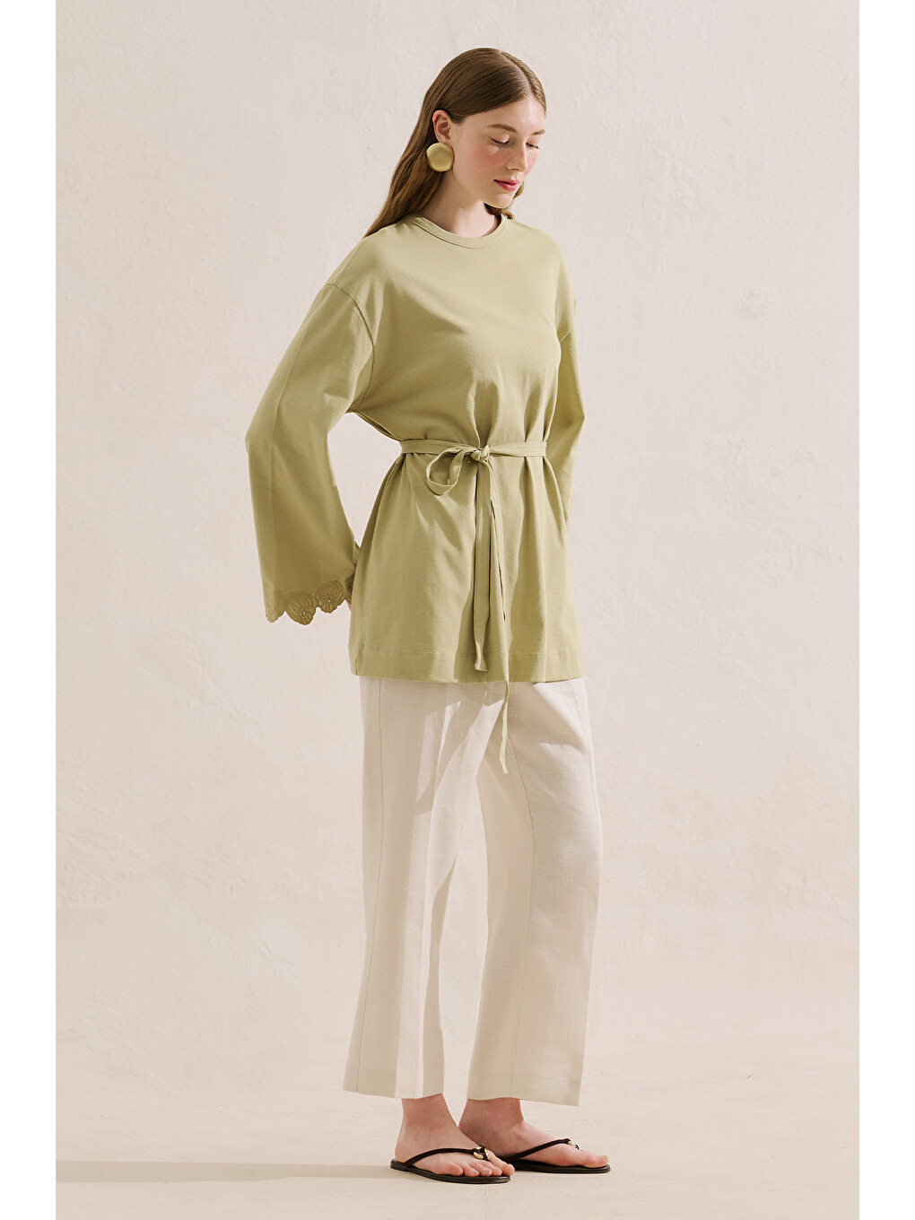 Nakışlı Geniş Kollu Bluz Pastel Sarı-3