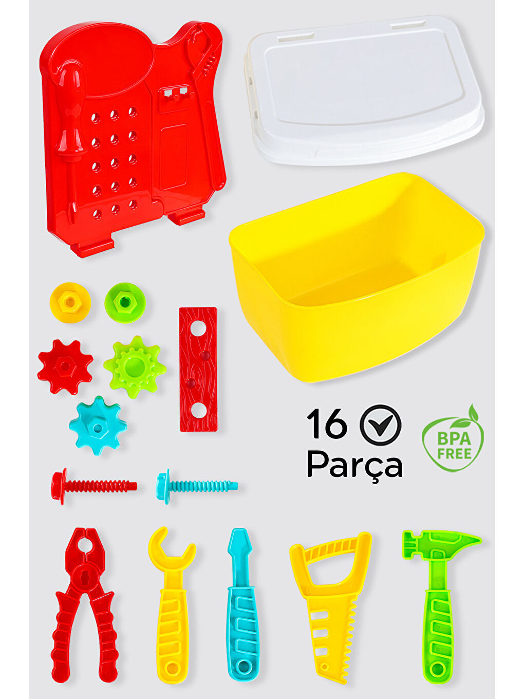 16 Parça Oyuncak Tamir Seti - Taşıma Çantalı Eğitici Öğretici Çocuk Meslek Alet Çantası-1