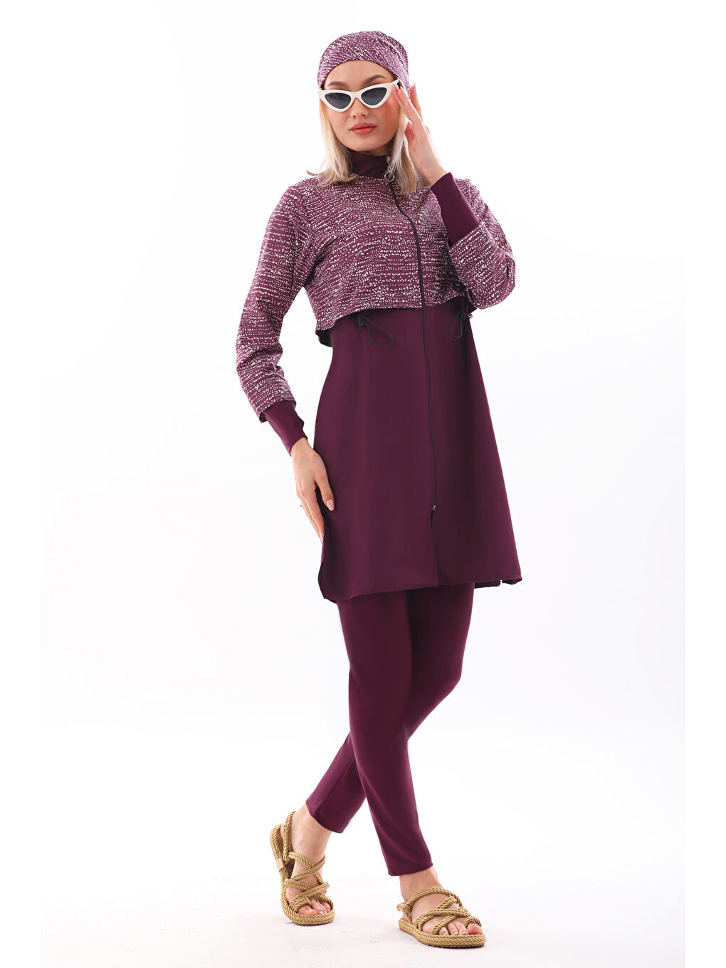Tam Kapalı Tesettür Mayo Pera 2322 Nokta Mor-1