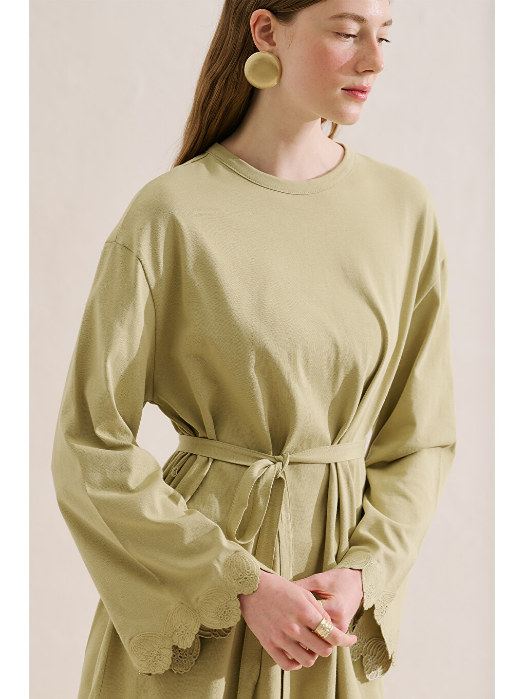 Nakışlı Geniş Kollu Bluz Pastel Sarı-5