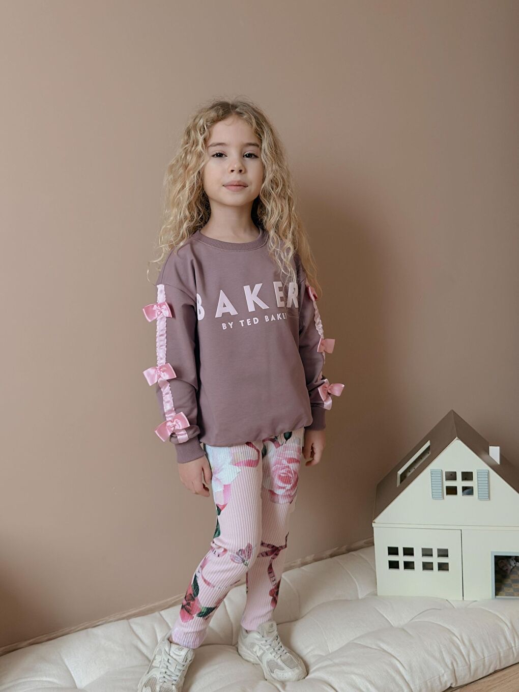 Pembe Kız Çocuk İki İplik Elastanlı Üst Alt Eşofman Takım Pudra