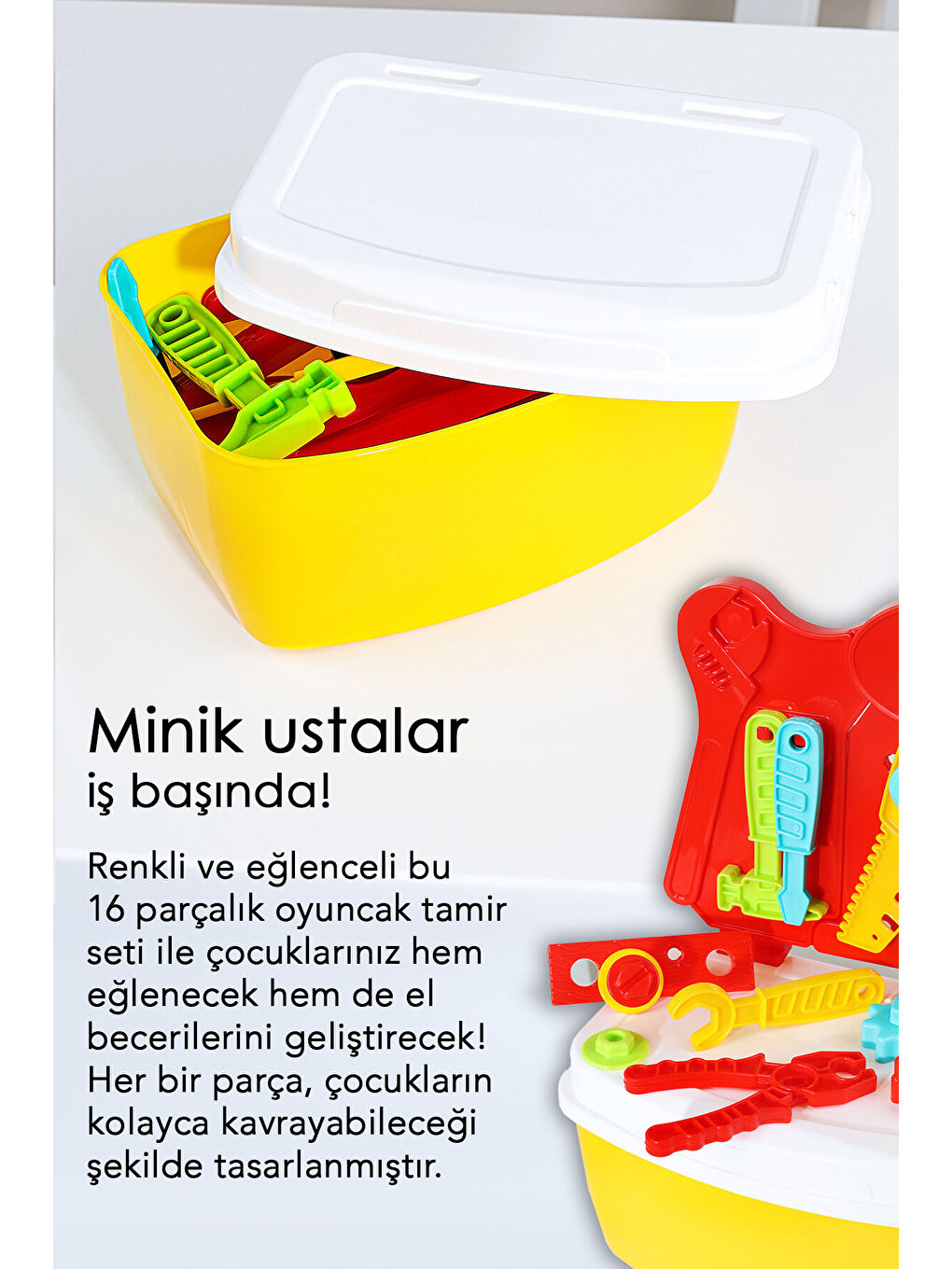 16 Parça Oyuncak Tamir Seti - Taşıma Çantalı Eğitici Öğretici Çocuk Meslek Alet Çantası-3