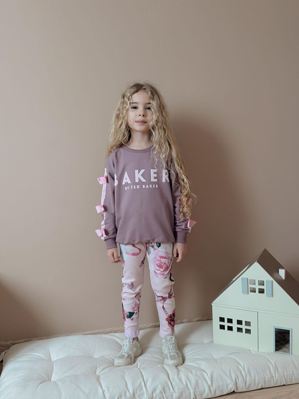 Pembe Kız Çocuk İki İplik Elastanlı Üst Alt Eşofman Takım Pudra-1