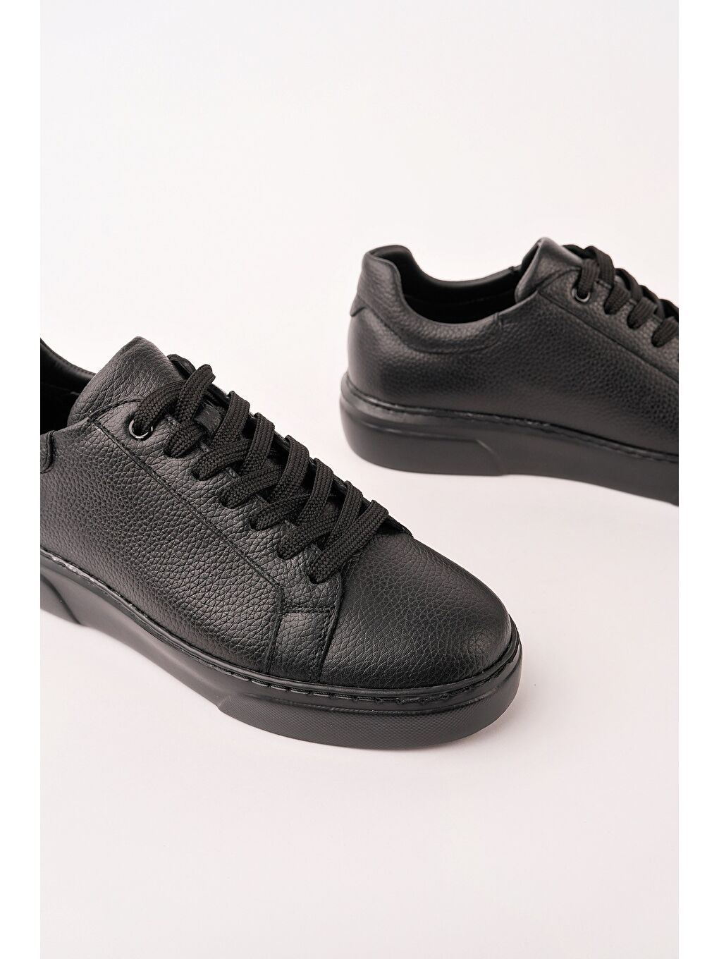 Siyah GAGE Hakiki Deri Bağcıklı Erkek Günlük Sneaker Spor Ayakkabı-1