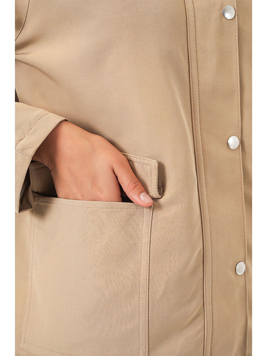 Kadın Cep Detaylı Oversize Ceket 5973 - Bej-5