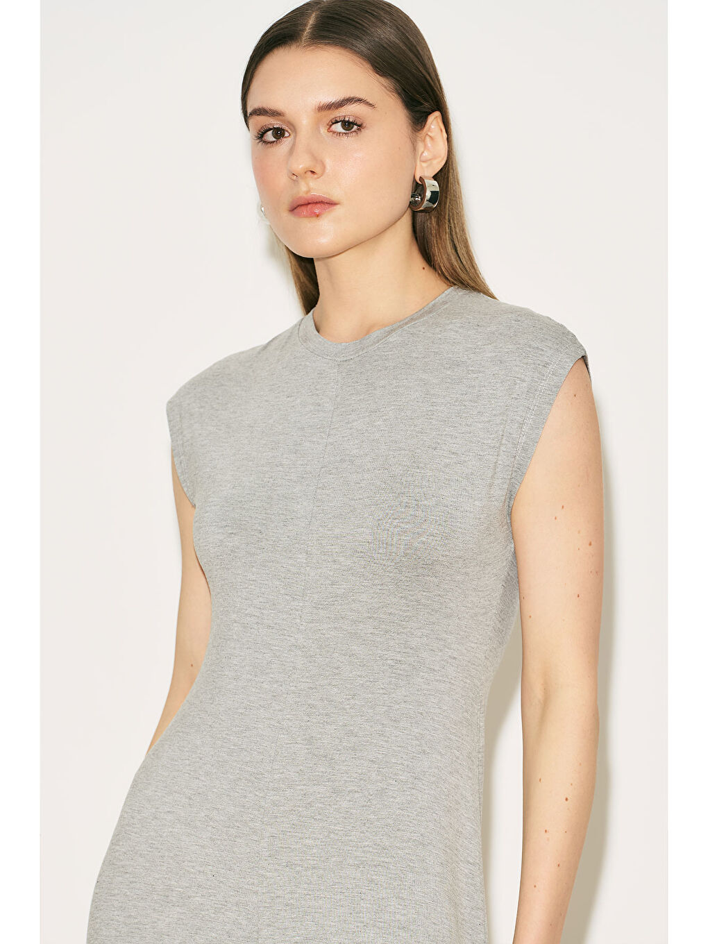 Easy Rahat Uzun Elbise Gri Melanj-3