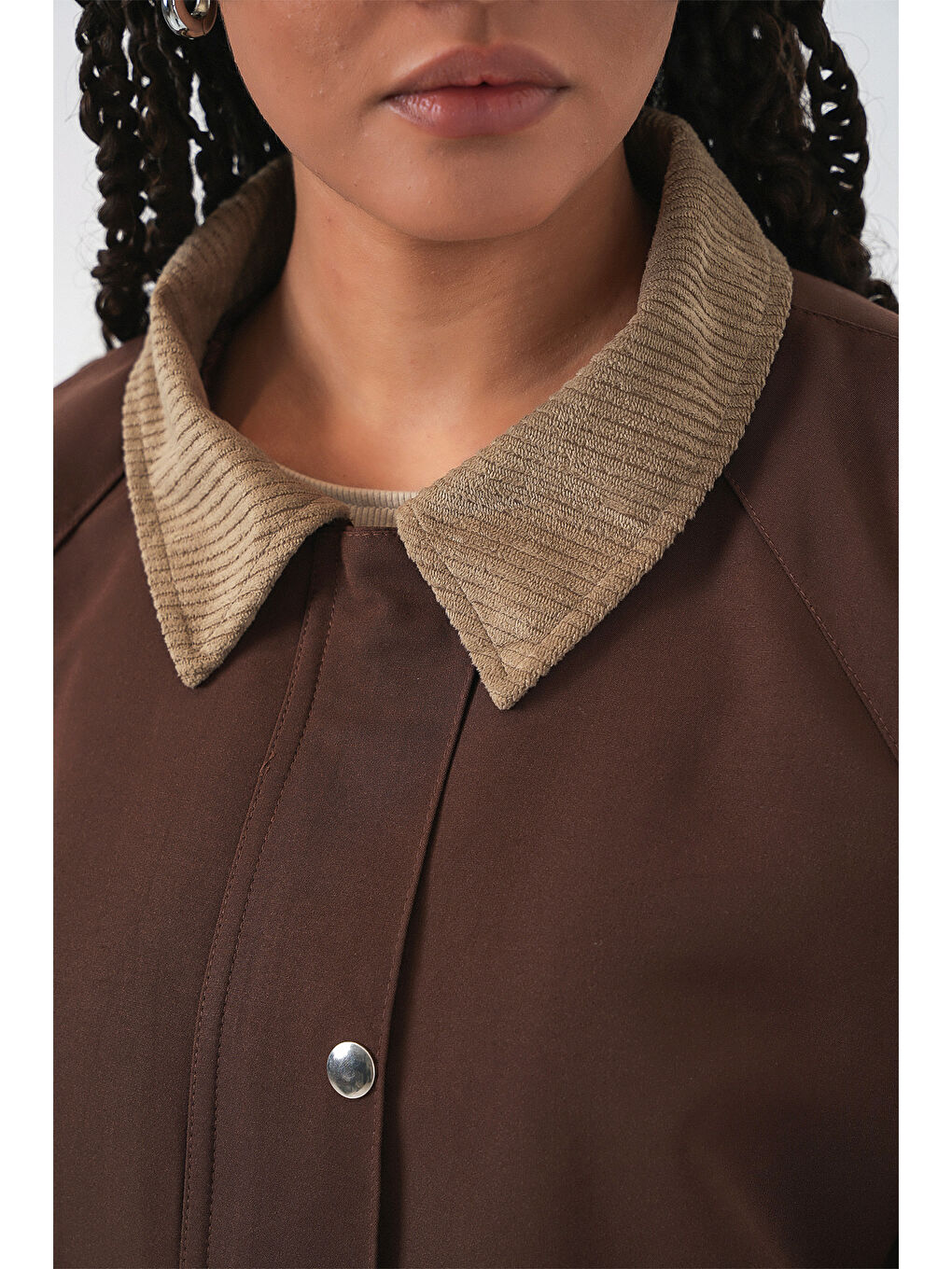 Kadın Cep Detaylı Oversize Ceket 5973 - Kahverengi-6