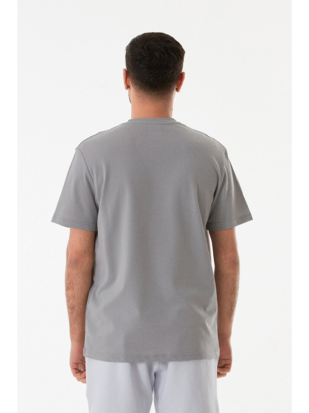 Gri Strong Baskılı Bisiklet Yaka Tişört-2