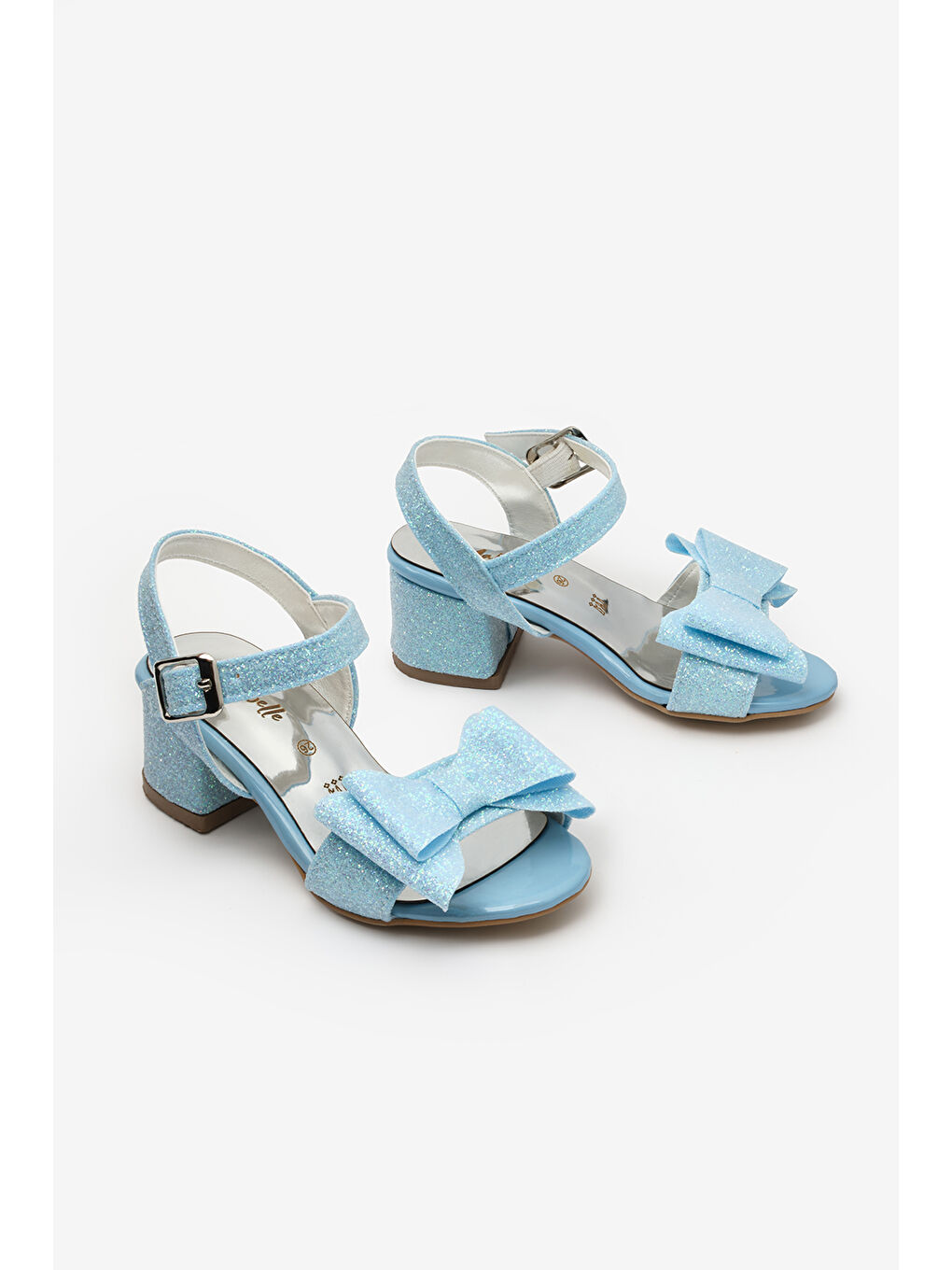 Mavi Bilekten Bağlamalı Fiyonklu Kız Çocuk Topuklu Ayakkabı