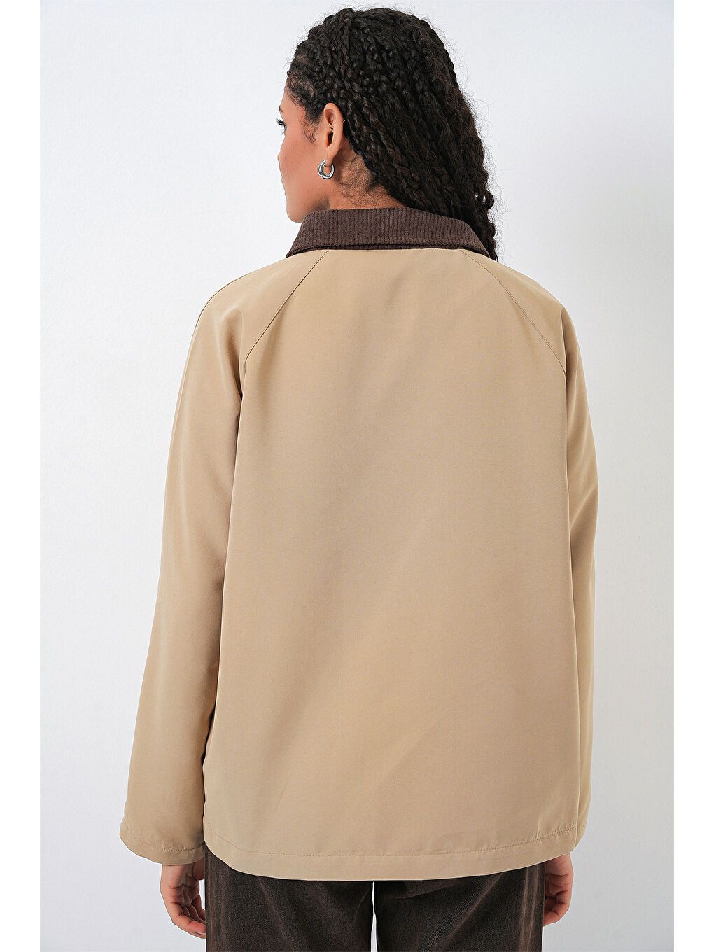 Kadın Cep Detaylı Oversize Ceket 5973 - Bej-6