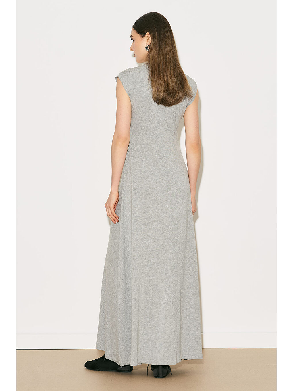 Easy Rahat Uzun Elbise Gri Melanj-4