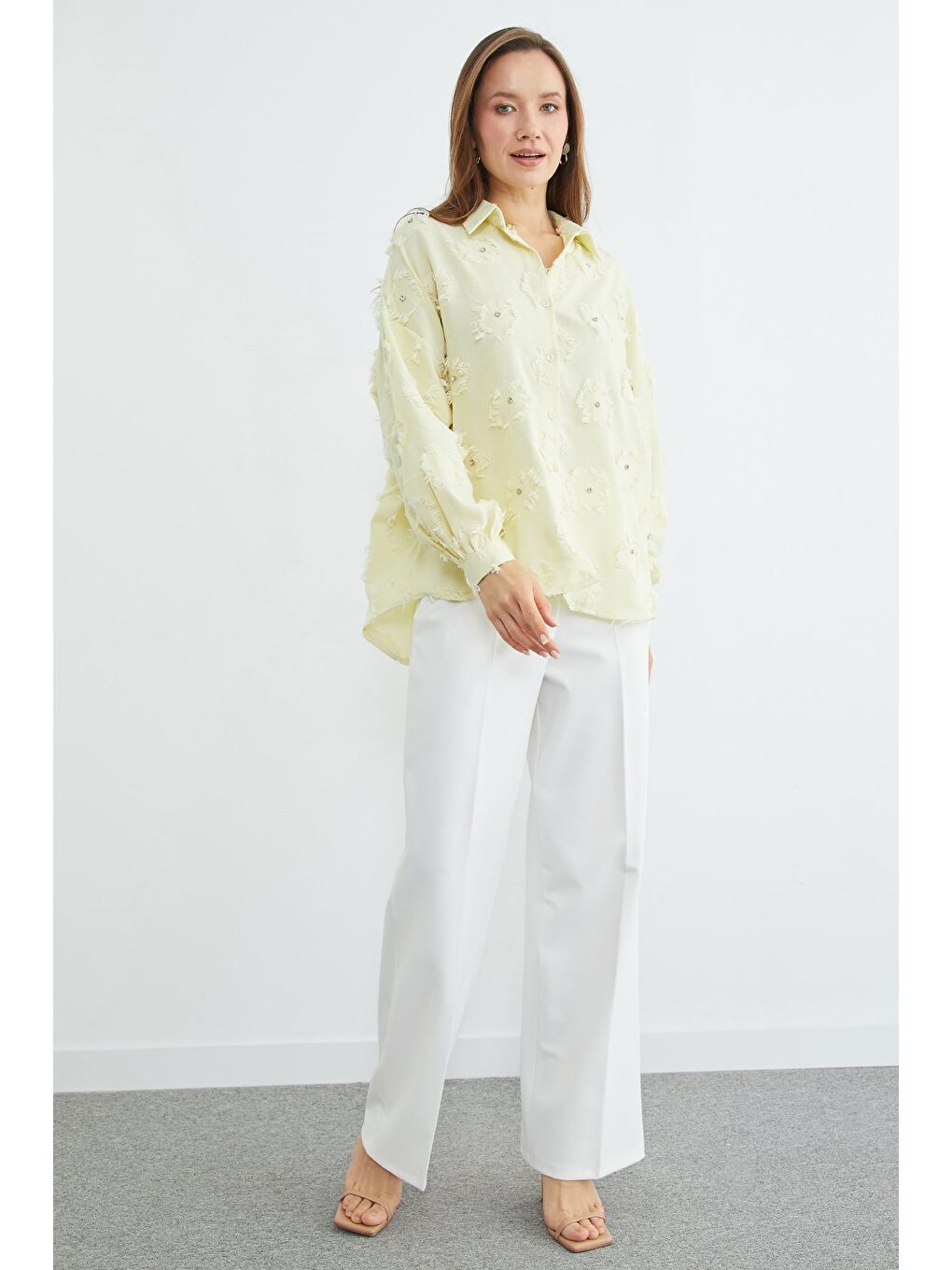 Sarı Püsküllü Taş işlemeli Salaş Gömlek-2