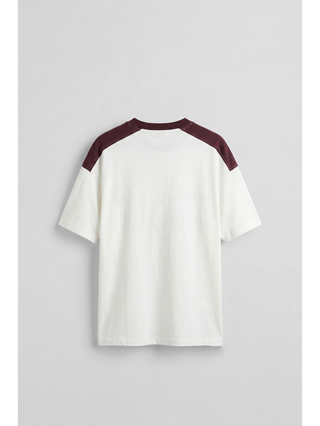 Erkek Oversize Nakışlı Ülke Temalı Forma T-Shirt Ekru/Bordo-1